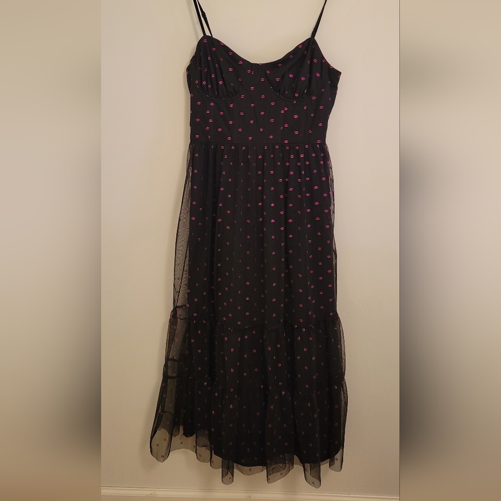Betsey Johnson Black Lip Print Dress